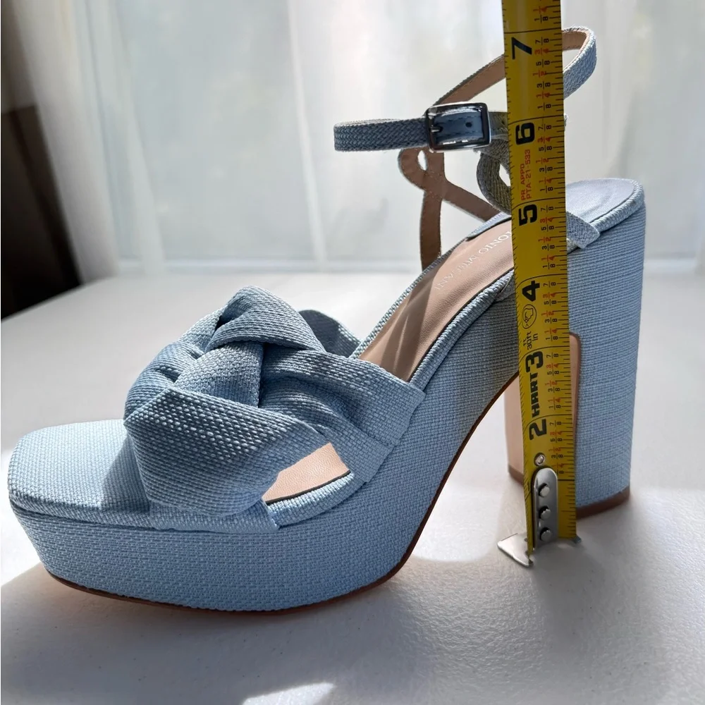 Antonio Melani Blue Linen Platform Heels Braided Sandals Size 9 New
